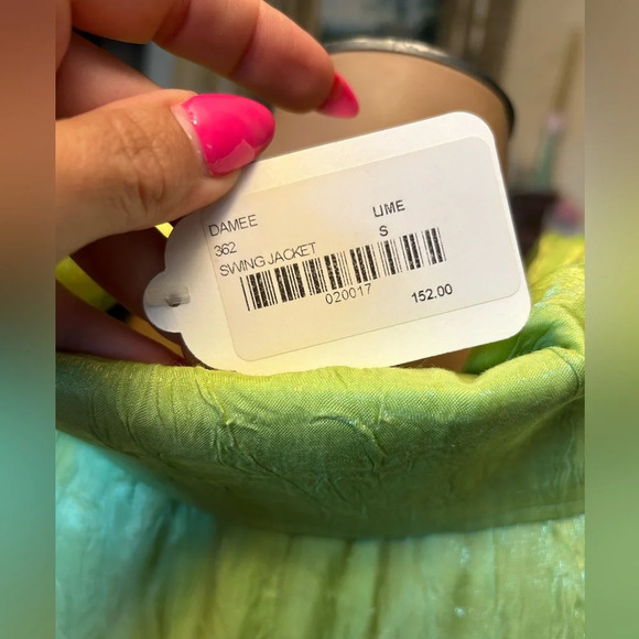 Damee Inc Shimmering Lime Green Swing Jacket 3/4 Sleeve NWT S - Picture 4 of 7